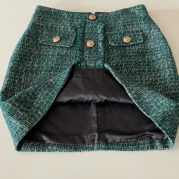 Walter Baker Green Tweed Mini Skirt w/ Gold Buttons - Size 6 - Picture 9 of 11